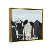 Stupell Trei Vaci Fun Farmhouse Portret Animale & Insecte Pictura Aur Floater Înrămate Arta Imprimare Perete Arta