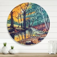 Designart 'peisaj cu pădure de toamnă sunset River' cerc tradițional artă de perete din Metal-Disc de 11