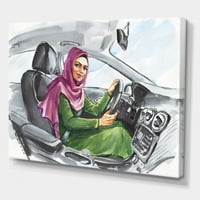 Arab doamna de conducere o masina ii pictura panza arta de imprimare