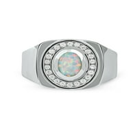 Imperial Gemstone Sterling Silver Oval tăiat creat Opal și a creat Alb Safir Halo bărbați inel
