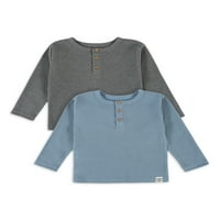 Modern Moments by Gerber Baby and Toddler Boy Tricouri casual cu mânecă lungă Waffle Henley, pachet 2, 12m-5T