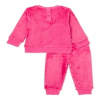 Wonder Nation Toddler și Baby Girl Minky Jogger Outfit Set, 2 piese, dimensiuni 0 3M-5T