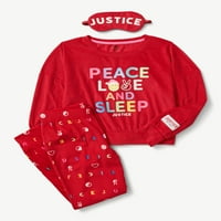 Justice Girls Holiday Top Cu mânecă lungă și Jogger Set cu mască de ochi, set de pijama din 2 piese, dimensiuni 5-18