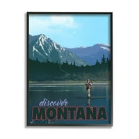 Stupell Industries Montana Travel Fly Fishing Lake Mountains peisaj artă grafică artă încadrată neagră imprimare artă de perete,