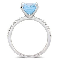 Miabella femei 3 carate Oval-Cut T. G. W. cer-albastru Topaz carate T. W. diamant 10kt Aur Alb Halo inel