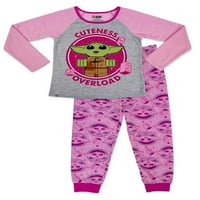 Baby Yoda Fete Maneca Lunga Pantaloni Lungi Fleece Pijama Set; Dimensiuni 4-12