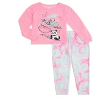 Set de pijamale cu mânecă lungă și pantaloni de jogging pentru fete Wonder Nation, 2 piese, dimensiuni 4-și Plus