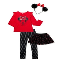 Minnie Mouse Girls Top exclusiv de modă, fustă Tutu, Legging și cască, set de ținute din 4 Piese, dimensiuni 4-16
