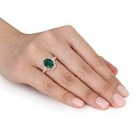 Miabella femei 3 carate create Emerald Carat Diamond 10kt Rose Gold Halo Cocktail inel