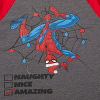 Tricou grafic de vacanță pentru băieți Spider-Man cu mâneci lungi, mărimi 4-18