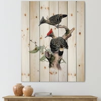 Designart 'păsări antice în sălbăticie VI' imprimeu tradițional pe lemn Natural de pin