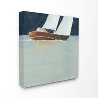 Stupell Industries Calm Transparent mare barca cu pânze Ocean albastru maro plaja pictura panza arta de perete de-a treia și de