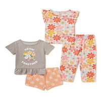 Set de pijamale cu imprimeu Wonder Nation Toddler Girls, 4 Piese, dimensiuni 2T-5T