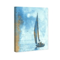 Wynwood Studio nautic și Coastal Wall Art Canvas Prints 'Blue Sails' Nautical Watercrafts-Albastru, Auriu