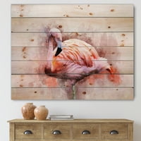 Designart 'portret Abstract al Pink Flamingo III' imprimeu de fermă pe lemn Natural de pin