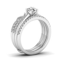1ct TDW diamant 14k aur alb încoronat inel de mireasa Set