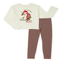 Timp de vacanță fete Crăciun tricou cu mânecă lungă și set de Legging, 2 piese, dimensiuni 4-18