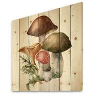 Designart 'compoziție de toamnă cu ciuperci' imprimeu tradițional pe lemn Natural de pin