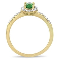 Miabella femei Carat T. G. W. Oval-Cut Tsavorite & Carat T. W. diamant 10kt Aur Galben Halo inel