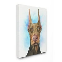 Stupell Industries drăguț Doberman câine animal de companie Albastru acuarelă pictură pânză artă de perete de George Dyachenko