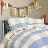 Chilipiruri unice 3-bucata carouri lenjerie de pat plapuma Cover Set albastru și galben complet