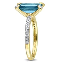 Carat T. G. W. Octagon-Cut Londra albastru Topaz și Carat T. W. rotund-Cut diamant 14kt Aur Galben semi-eternitate inel de logodna