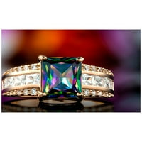 Peermont Emerald Cut Mystic Topaz declarație Inel în 18K Rose Gold Overlay