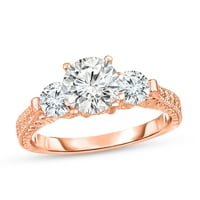 CT. Inel de logodnă în stil Vintage T. W. Diamond Three Stone din Aur Roz DE 14K