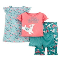 Carter ' s Child Of Mine Toddler Girl T-Shirt, scurt, rochie, & pantaloni pijama Set, 4 Piese, dimensiuni 2T-5T