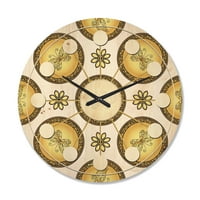 Designart 'Browne și model de aur cu gradient vintage cercuri' mijlocul secolului moderne lemn ceas de perete
