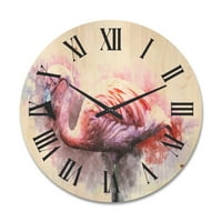 Designart 'portret Abstract al ceasului de perete din lemn Pink Flamingo V' Farmhouse