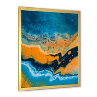 Designart 'compoziție abstractă de marmură în portocaliu și albastru IV' imprimare modernă de artă încadrată