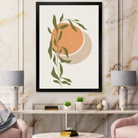 Designart 'Abstract Orange Moon And Sun cu frunze tropicale' imprimare modernă de artă încadrată