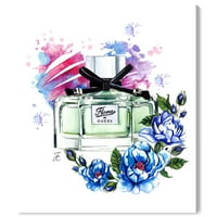Wynwood Studio moda si glam Wall Art panza printuri 'Doll Memories-Parfumuri Azul Flora' - verde, albastru