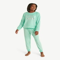 Justice Girls Fleece Cu mânecă lungă și pantaloni de Jogger, set de pijama din 2 piese, Dimensiuni 5 - & Plus
