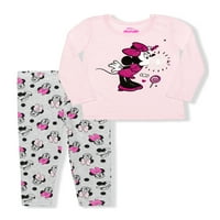 Tricou și jambiere Minnie Mouse Toddler Girls Cu mânecă lungă, set de ținute din 2 piese