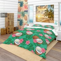 Designart 'model cu nuci de cocos & flori' Tropical plapuma Cover Set