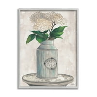 Stupell Industries flori albe de hortensie cremă proaspătă Country Tin Painting, 14, Design de Elizabeth Medley