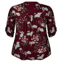 Femei Plus Dimensiune Topuri Rola Maneca Tricou Notch Gât Vrac Topuri Florale Imprimate Tunica Bluze