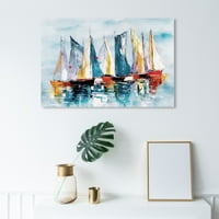 Wynwood Studio nautic și Coastal Wall Art Canvas printuri' Beautiful boat Day ' ambarcațiuni nautice-albastru, portocaliu