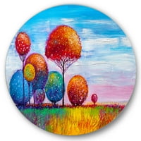 Designart 'Ornamental colorful Trees IX' modern Circle Metal Wall Art-Disc de 11