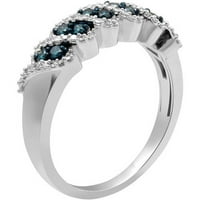 Carat T. W. diamant albastru și alb 10kt Aur Alb bandă aniversară