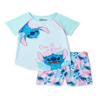Disney Lilo & Stitch Fete Cu Mânecă Scurtă Top & Pantaloni Scurți Pijamale, Set, Mărimi 4-12