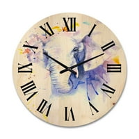Designart 'Portret de un elefant Galben și albastru Strokes' Farmhouse lemn ceas de perete