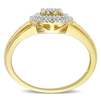 Miabella femei carate TW diamant 10kt aur galben Oval dublu Halo Split Gamba inel de logodna