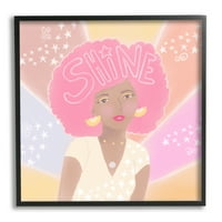 Stupell Industries fată jucăușă cu strălucire strălucitoare cu stele Afro Rainbow, 30, Design de Tina Devins