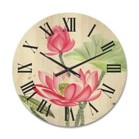 Ceas De Perete Tradițional Din Lemn Designart 'Ancient Pink Lotus Flower'