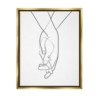 Stupell Industries mâini împletite gest Romantic Linework Minimal aur metalic încadrat pânză plutitoare artă de perete, 16x20