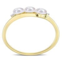 Inel de modă din aur galben de 10K cu accent de perle și diamante cultivate cu apă dulce