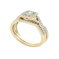 1ct TDW diamant 10k Aur Galben dublu Halo trei piatra inel de logodna